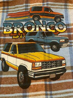 Women’s Ford Flannel Button-Up “Shacket”, Bronco Emblem, Brown & Blue, Size XS